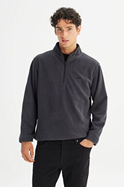 Regular Fit Normal Kesim Fermuarlı Dik Yaka Polar - Anthracita-L212208003