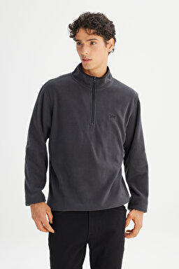 Regular Fit Normal Kesim Fermuarlı Dik Yaka Polar - Anthracita-L212208003 (görsel 3)