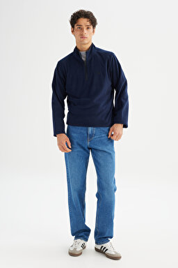 Regular Fit Normal Kesim Dik Yaka Yarım Fermuarlı Lacivert Polar - Navy-L212208410 (görsel 2)