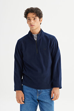 Regular Fit Normal Kesim Dik Yaka Yarım Fermuarlı Lacivert Polar - Navy-L212208410 (görsel 3)