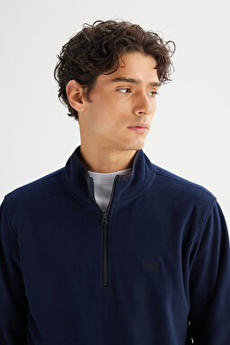 Regular Fit Normal Kesim Dik Yaka Yarım Fermuarlı Lacivert Polar - Navy-L212208410 (görsel 4)
