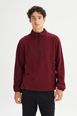 Regular Fit Normal Kesim Dik Yaka Yarım Fermuarlı Bordo Polar - Wine-L212208810