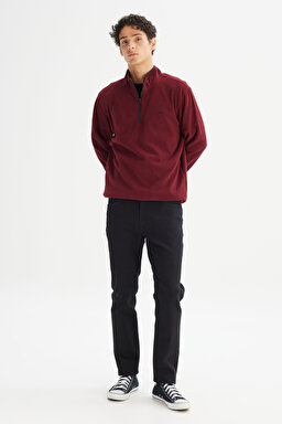 Regular Fit Normal Kesim Dik Yaka Yarım Fermuarlı Bordo Polar - Wine-L212208810 (görsel 2)