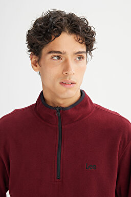 Regular Fit Normal Kesim Dik Yaka Yarım Fermuarlı Bordo Polar - Wine-L212208810 (görsel 4)