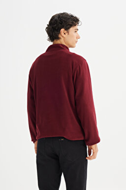Regular Fit Normal Kesim Dik Yaka Yarım Fermuarlı Bordo Polar - Wine-L212208810 (görsel 5)