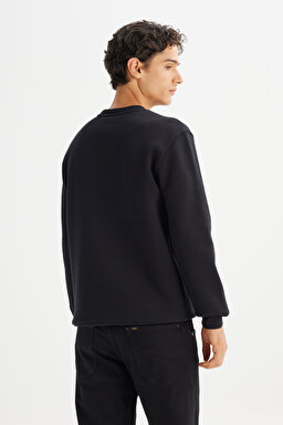 Regular Fit Normal Kesim Bisiklet Yaka İçi Polarlı Siyah Sweatshirt - Black-L212299001 (görsel 5)