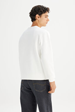 Regular Fit Normal Kesim Sıfır Yaka Sweatshirt - Off White-L212299102 (görsel 5)