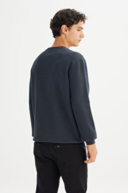 Regular Fit Normal Kesim Bisiklet Yaka İçi Polarlı Antrasit Sweatshirt - Washed Black-L212299XVD (görsel 5)