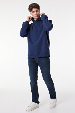 Regular Fit Normal Kesim Kapüşonlu Sweatshirt - Navy-L212301410 (görsel 3)