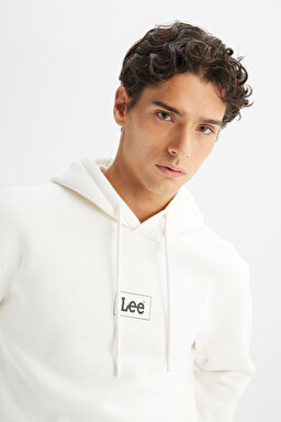 Pamuklu Regular Fit Normal Kesim Kapüşonlu Logo Detaylı Sweatshirt - Ecru-L212302990 (görsel 4)