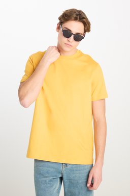 Regular Fit Rahat Kesim %100  Pamuk Kısa Kollu Crew Neck Tişört - Mustard-L221069210