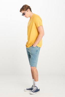 Regular Fit Rahat Kesim %100  Pamuk Kısa Kollu Crew Neck Tişört - Mustard-L221069210 (görsel 3)