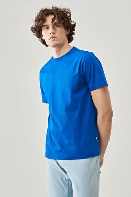 Regular Fit Rahat Kesim %100  Pamuk Kısa Kollu Crew Neck Tişört - Sax-L221069403