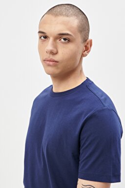 Regular Fit Rahat Kesim %100  Pamuk Kısa Kollu Crew Neck Tişört - Navy-L221069410 (görsel 3)