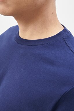Regular Fit Rahat Kesim %100  Pamuk Kısa Kollu Crew Neck Tişört - Navy-L221069410 (görsel 4)