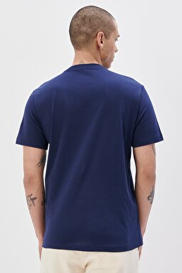 Regular Fit Rahat Kesim %100  Pamuk Kısa Kollu Crew Neck Tişört - Navy-L221069410 (görsel 5)