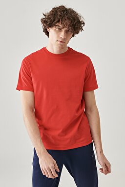 Regular Fit Rahat Kesim %100  Pamuk Kısa Kollu Crew Neck Tişört - Red-L221069600 (görsel 2)