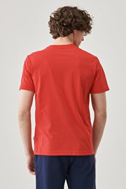 Regular Fit Rahat Kesim %100  Pamuk Kısa Kollu Crew Neck Tişört - Red-L221069600 (görsel 5)