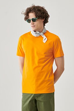 Regular Fit Rahat Kesim %100  Pamuk Kısa Kollu Crew Neck Tişört - Orange-L221069700