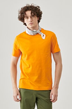 Regular Fit Rahat Kesim %100  Pamuk Kısa Kollu Crew Neck Tişört - Orange-L221069700 (görsel 3)