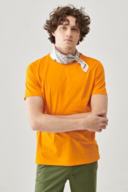 Regular Fit Rahat Kesim %100  Pamuk Kısa Kollu Crew Neck Tişört - Orange-L221069700 (görsel 4)