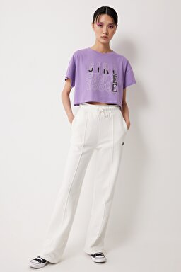 Loose Fit Rahat Kesim %100 Pamuk Bisiklet Yaka Mor Tişört - Purple-L221094499 (görsel 3)