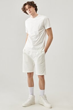 Regular Fit Rahat Kesim %100 Pamuk Sweat Şort - Ecru-L221295NQ (görsel 2)