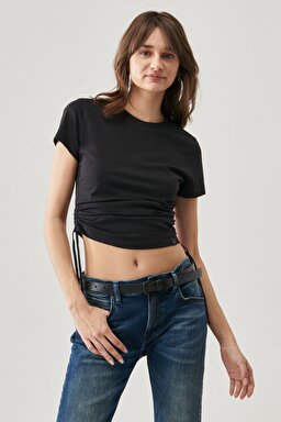 Slim Fit Dar Kesim %100 Pamuk Bisiklet Yaka Tişört - Black-L221316001 (görsel 2)