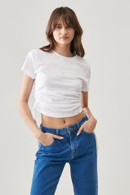 Slim Fit Dar Kesim %100 Pamuk Bisiklet Yaka SS Crew Neck Tişört - White-L221316100 (görsel 2)