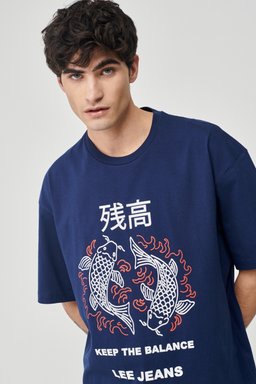 Loose Fit Normal Kesim Bisiklet Yaka %100 Pamuk Lacivert Tişört - Navy-L221391410 (görsel 3)