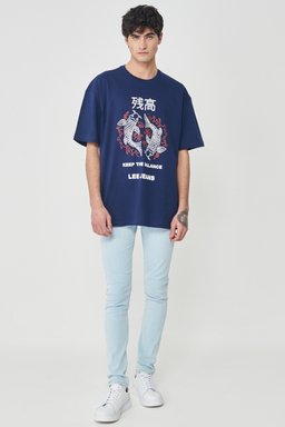 Loose Fit Normal Kesim Bisiklet Yaka %100 Pamuk Lacivert Tişört - Navy-L221391410 (görsel 5)