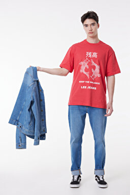 Loose Fit Rahat Kesim %100 Pamuk Bisiklet Yaka Kırmızı Tişört - Red-L221391600 (görsel 3)