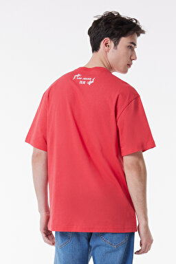 Loose Fit Rahat Kesim %100 Pamuk Bisiklet Yaka Kırmızı Tişört - Red-L221391600 (görsel 5)