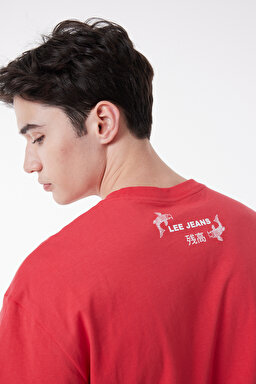 Loose Fit Rahat Kesim %100 Pamuk Bisiklet Yaka Kırmızı Tişört - Red-L221391600 (görsel 6)
