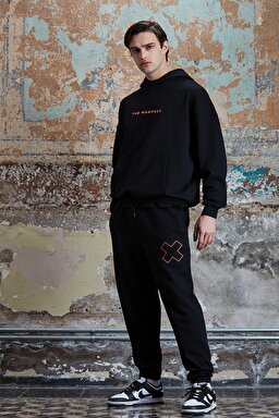 STBA Siyah "Manifest" Oversize Unisex Hoodie Sweatshirt - Black-L221467001