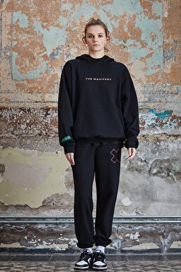 STBA Siyah "Manifest" Oversize Unisex Hoodie Sweatshirt - Black-L221467001 (görsel 2)