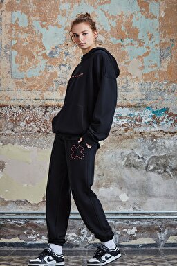 STBA Siyah "Manifest" Oversize Unisex Hoodie Sweatshirt - Black-L221467001 (görsel 4)