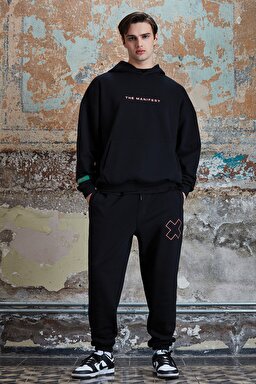 STBA Siyah "Manifest" Oversize Unisex Hoodie Sweatshirt - Black-L221467001 (görsel 5)