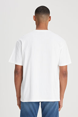 Loose Fit Rahat Kesim Bisiklet Yaka %100 Pamuk Kırık Beyaz Tişört - Off White-L222001102 (görsel 6)
