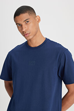 Loose Fit Rahat Kesim %100 Pamuk Bisiklet Yaka Lacivert Tişört - Navy-L222001410 (görsel 3)