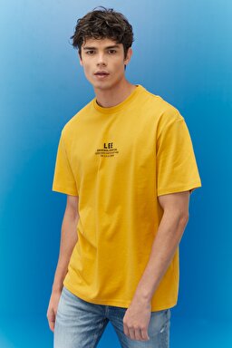Loose Fit Rahat Kesim %100 Pamuk Bisiklet Yaka Sarı Tişört - Yellow-L222005200 (görsel 2)