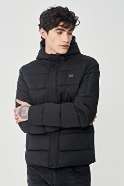 Regular Fit Normal Kesim Dik Yaka Siyah Şişme Mont - Black-L222014001 (görsel 2)