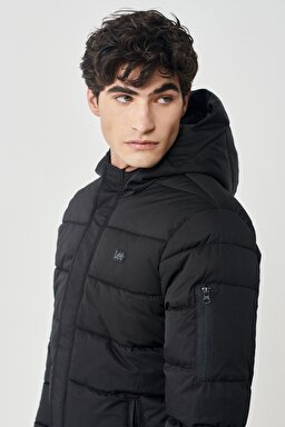 Regular Fit Normal Kesim Dik Yaka Siyah Şişme Mont - Black-L222014001 (görsel 5)