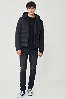 Regular Fit Normal Kesim Dik Yaka Siyah Şişme Mont - Black-L222014001 (görsel 6)