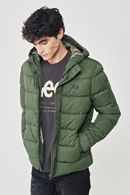 Regular Fit Normal Kesim Dik Yaka Haki Şişme Mont - Khaki-L222014801 (görsel 3)