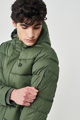 Regular Fit Normal Kesim Dik Yaka Haki Şişme Mont - Khaki-L222014801 (görsel 5)