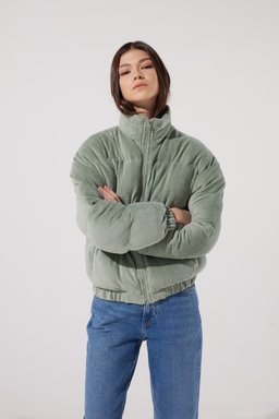 Regular Fit Normal Kesim Açık Gri Şişme Mont - Light Green-L222181299