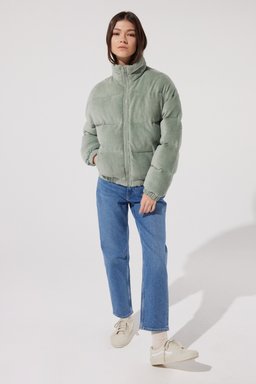 Regular Fit Normal Kesim Açık Gri Şişme Mont - Light Green-L222181299 (görsel 4)