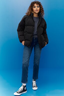 Regular Fit Normal Kesim Siyah Şişme Mont - Black-L222182001 (görsel 2)