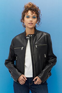 Regular Fit %100 Deri Biker Ceket - Black-L222261001